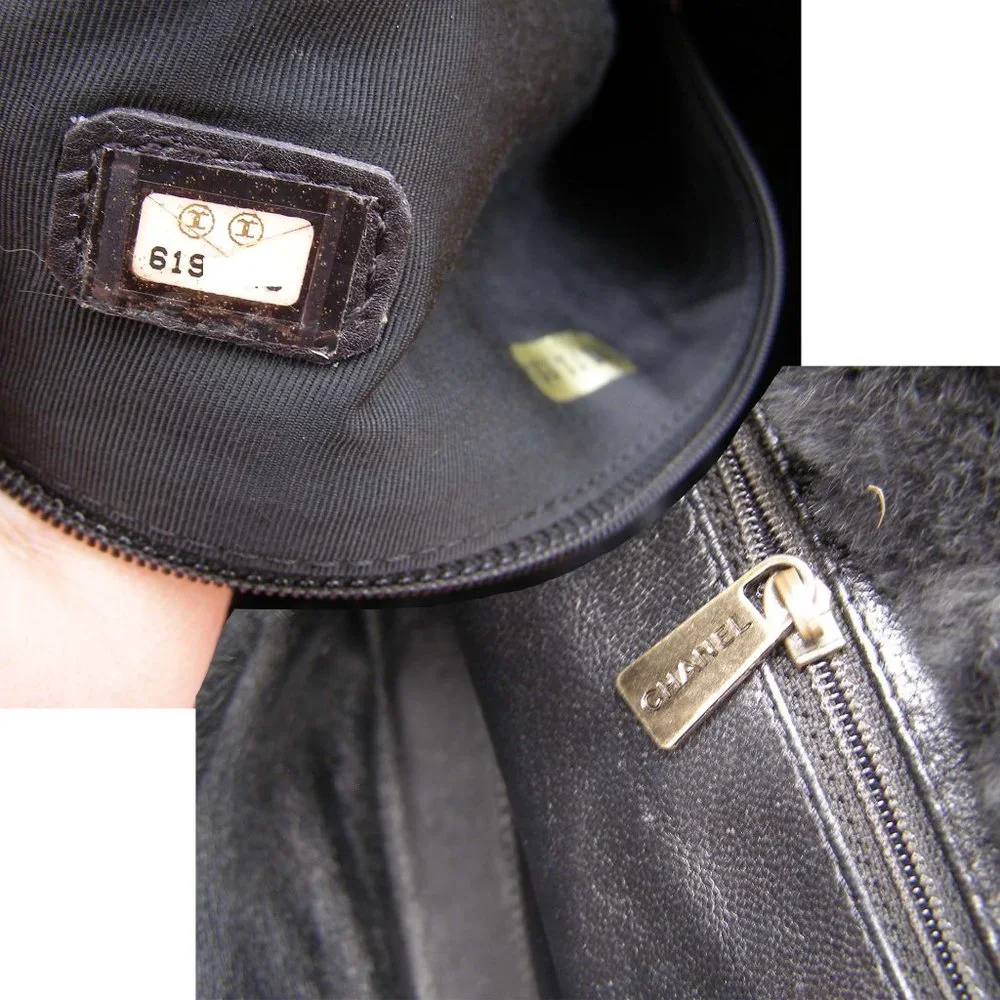 RARE CHANEL Black Fur Shoulder Bag Chain Straps CC